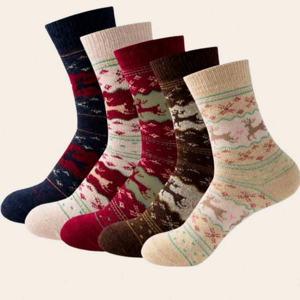 New 5 Pairs Women's Autumn/Winter socks reindeer pattern